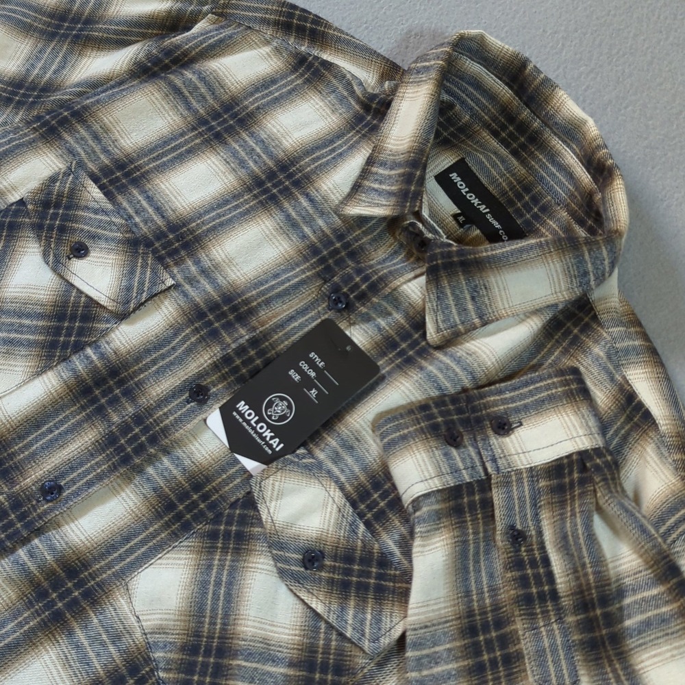MOLOKAI SURF‎ CO Flannel Plaid Long Sleeve Button Up Shirt Mens XL NWT